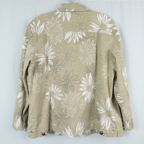Additions by Chicos Floral Cotton Twill Button Jacket Womens 3 (XL) Khaki Beige - Picture 2 of 16